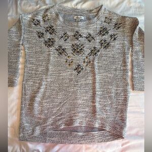 Gray Patterned Women's Sweater with Pockets